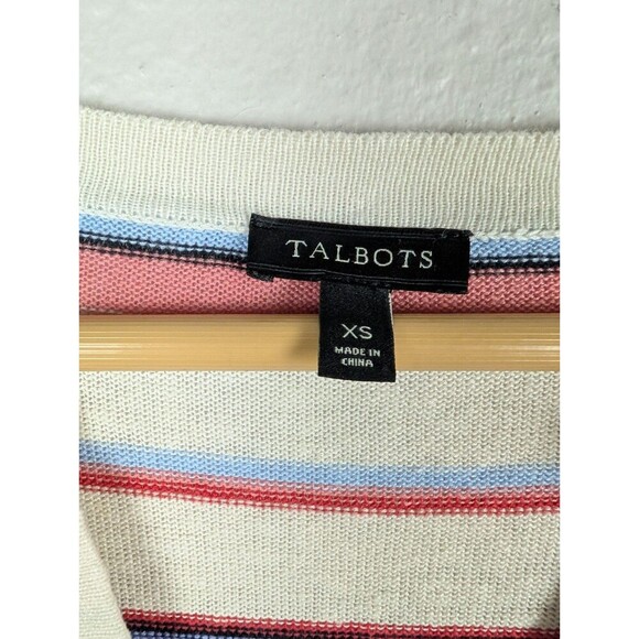 Talbots Womans Linen Blend Split Neck Sweater Striped Ivory Sz Small Coastal 141 - Picture 5 of 9